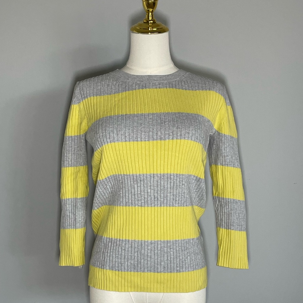 Banana Republic Yellow and Gray Striped Sweater